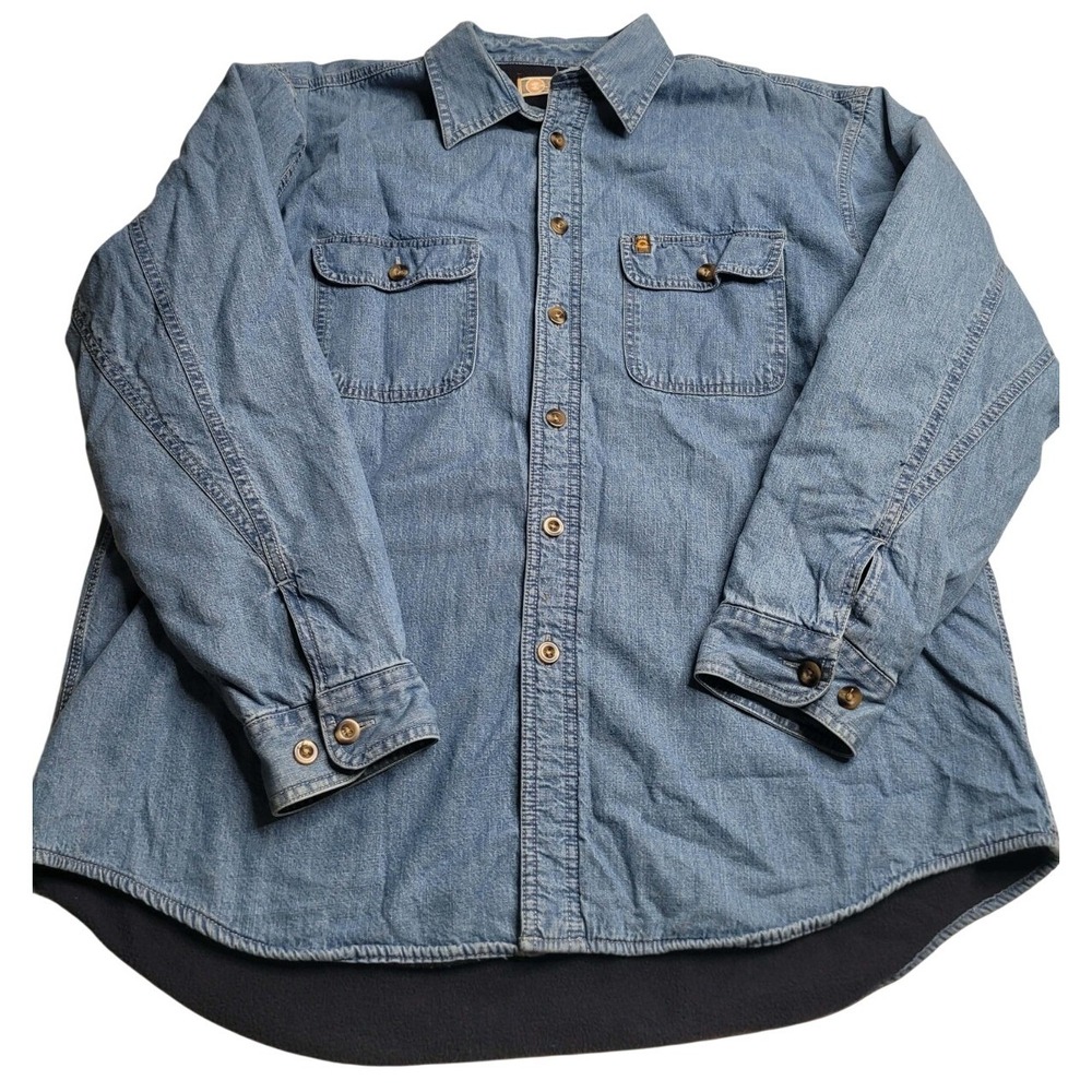 GH Bass Earth‎ Fleece Lined Denim Button Up Shirt Men's Large Vintage Classic